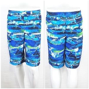 Ocean Pacific Boys Blue Tectonic Plaid Swim Shorts
